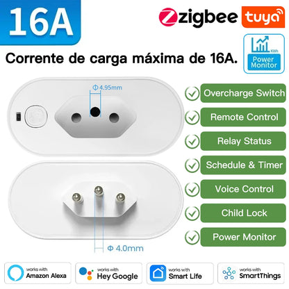 Tomada Inteligente Wi-Fi/Zigbee TNCE 20A - Adaptador Smart com Monitor de Energia e Alexa