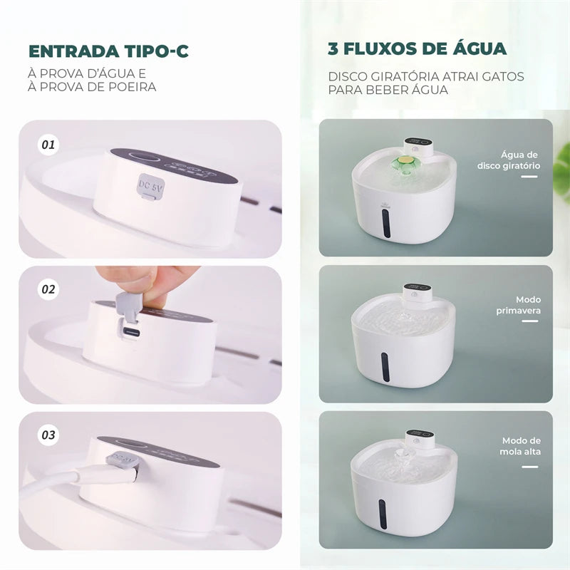 Bebedouro Inteligente para Pets 2,5L - Fonte Automática com Sensor de Movimento e USB