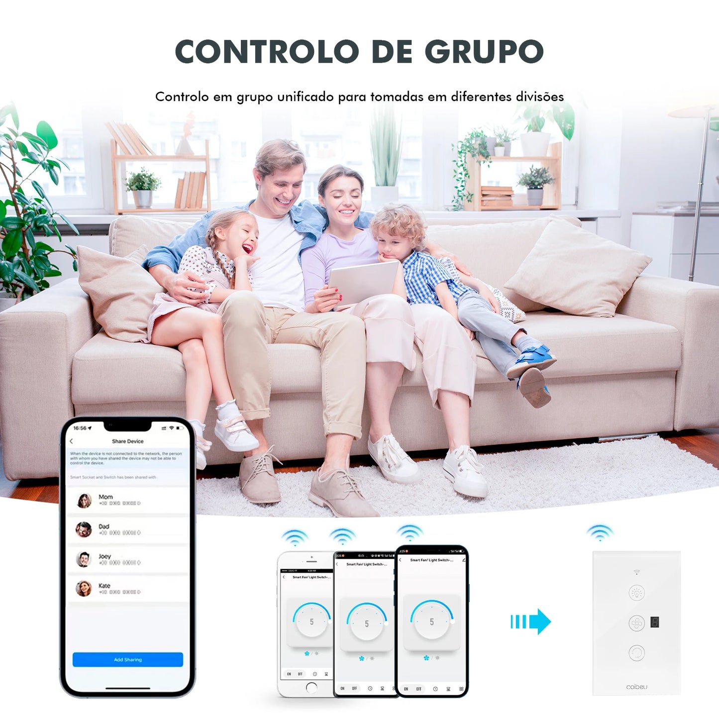 Interruptor Inteligente Touch para Ventilador Wi-Fi - Painel com Controle de Velocidade e Alexa