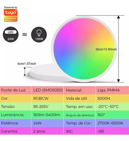 Luminária Inteligente Wi-Fi RGB+W - Painel LED Smart Alexa e Google Home