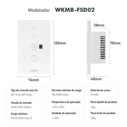 Interruptor Inteligente Touch para Ventilador Wi-Fi - Painel com Controle de Velocidade e Alexa