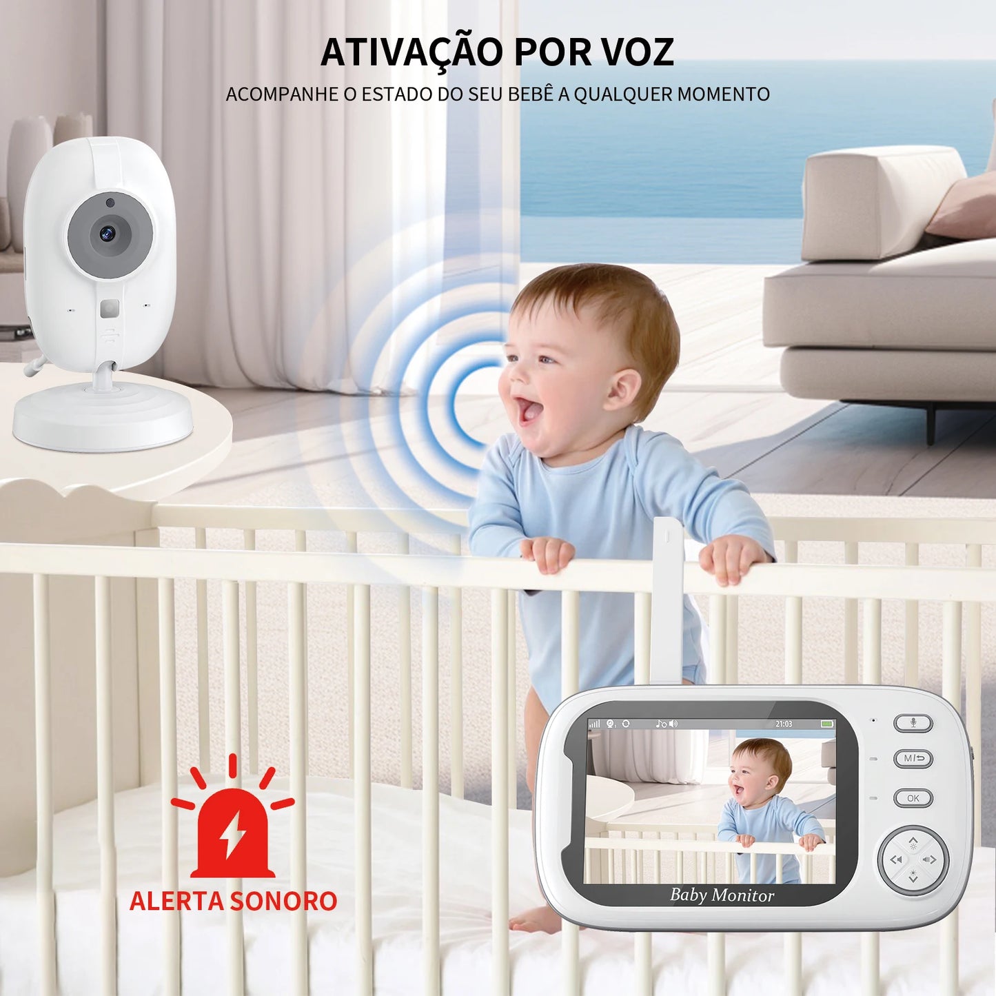 Babá Eletrônica Wi-Fi CasaTechB com Visão Noturna, Áudio Bidirecional e Alerta de Temperatura