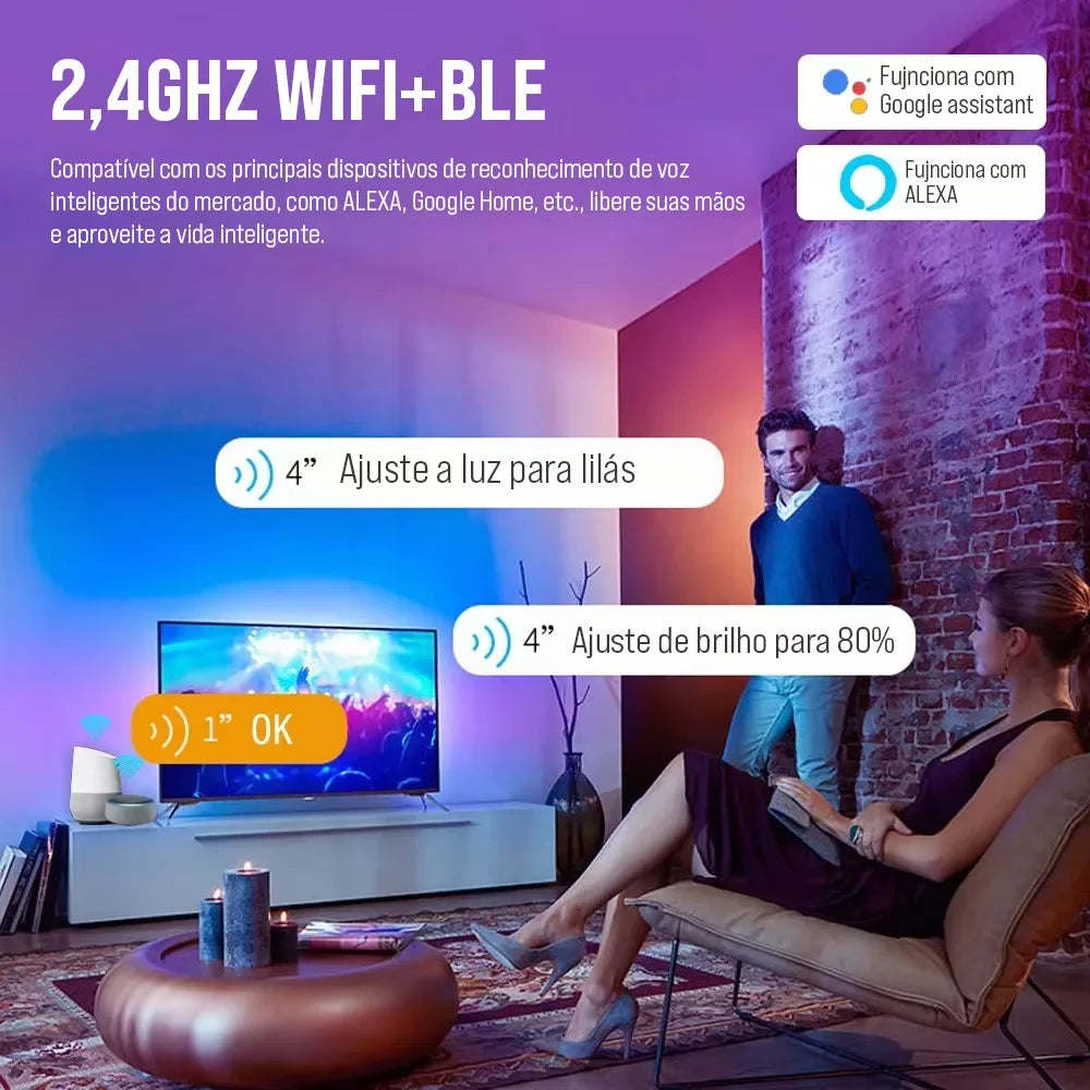 Luminária Inteligente Wi-Fi RGB+W - Painel LED Smart Alexa e Google Home