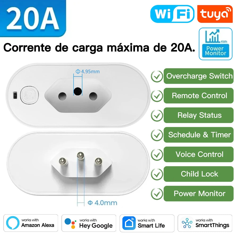 Tomada Inteligente Wi-Fi/Zigbee TNCE 20A - Adaptador Smart com Monitor de Energia e Alexa