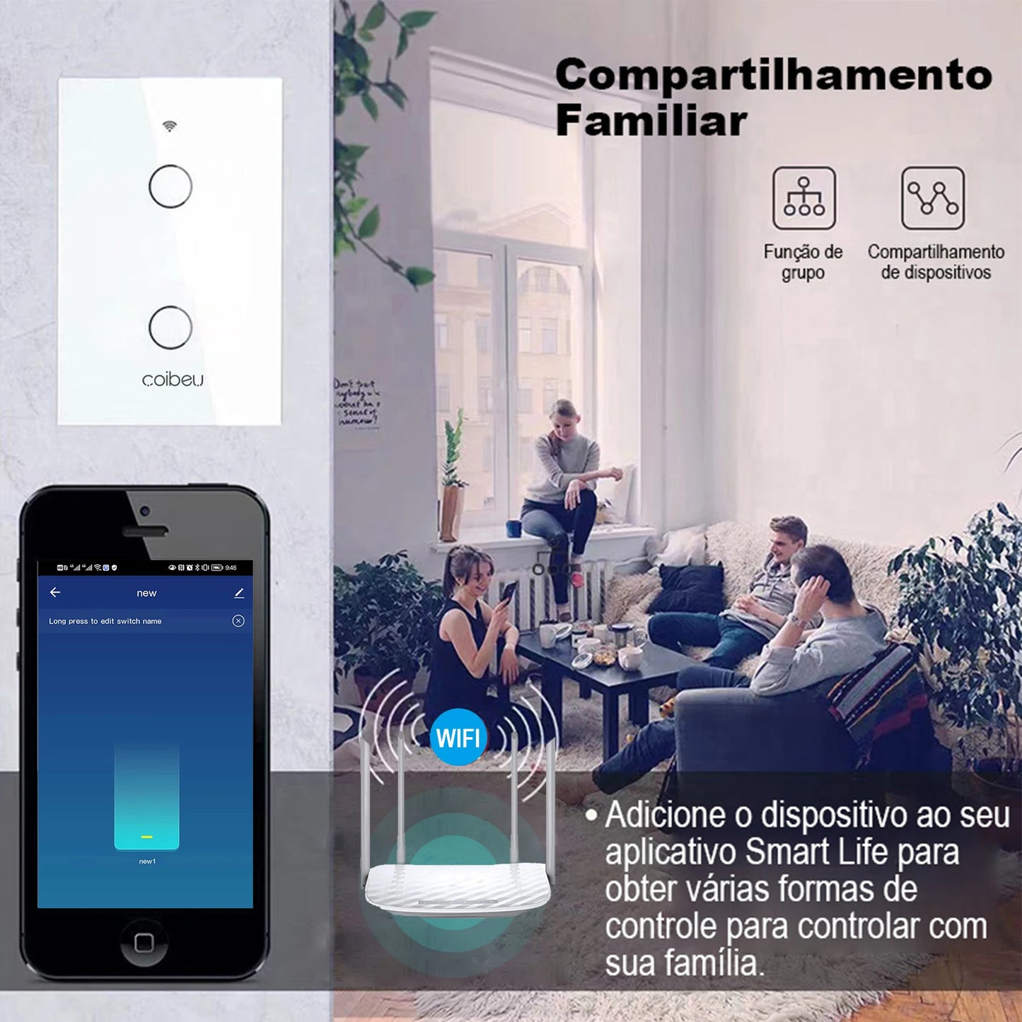 Interruptor Inteligente Touch Tuya Wi-Fi - Painel de Vidro Monopolar sem Neutro e Alexa