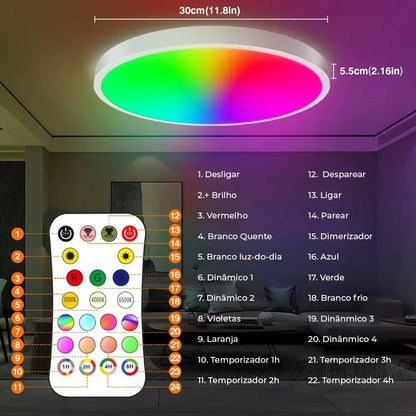 Luminária Inteligente Wi-Fi RGB+W - Painel LED Smart Alexa e Google Home