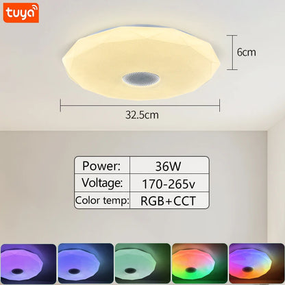 Luminária Inteligente de Teto 36W RGB com Música – Controle por App Tuya, Remoto e Alexa/Google