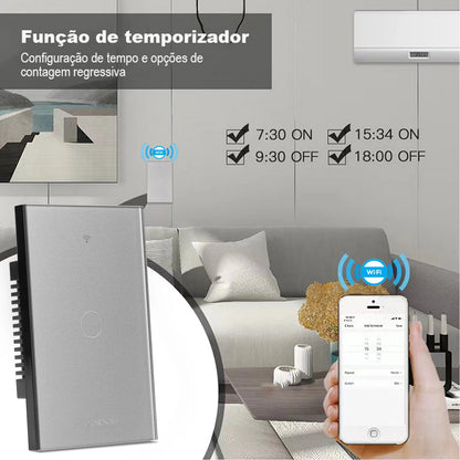 Interruptor Inteligente Touch Wi-Fi com Tomada 16A e USB - Painel Smart Alexa e Google