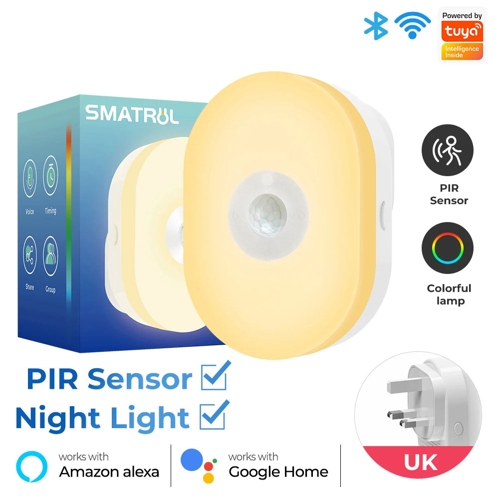 Lâmpada Inteligente Wi-Fi Tuya com Sensor de Movimento RGB – Controle por Voz Alexa e Google