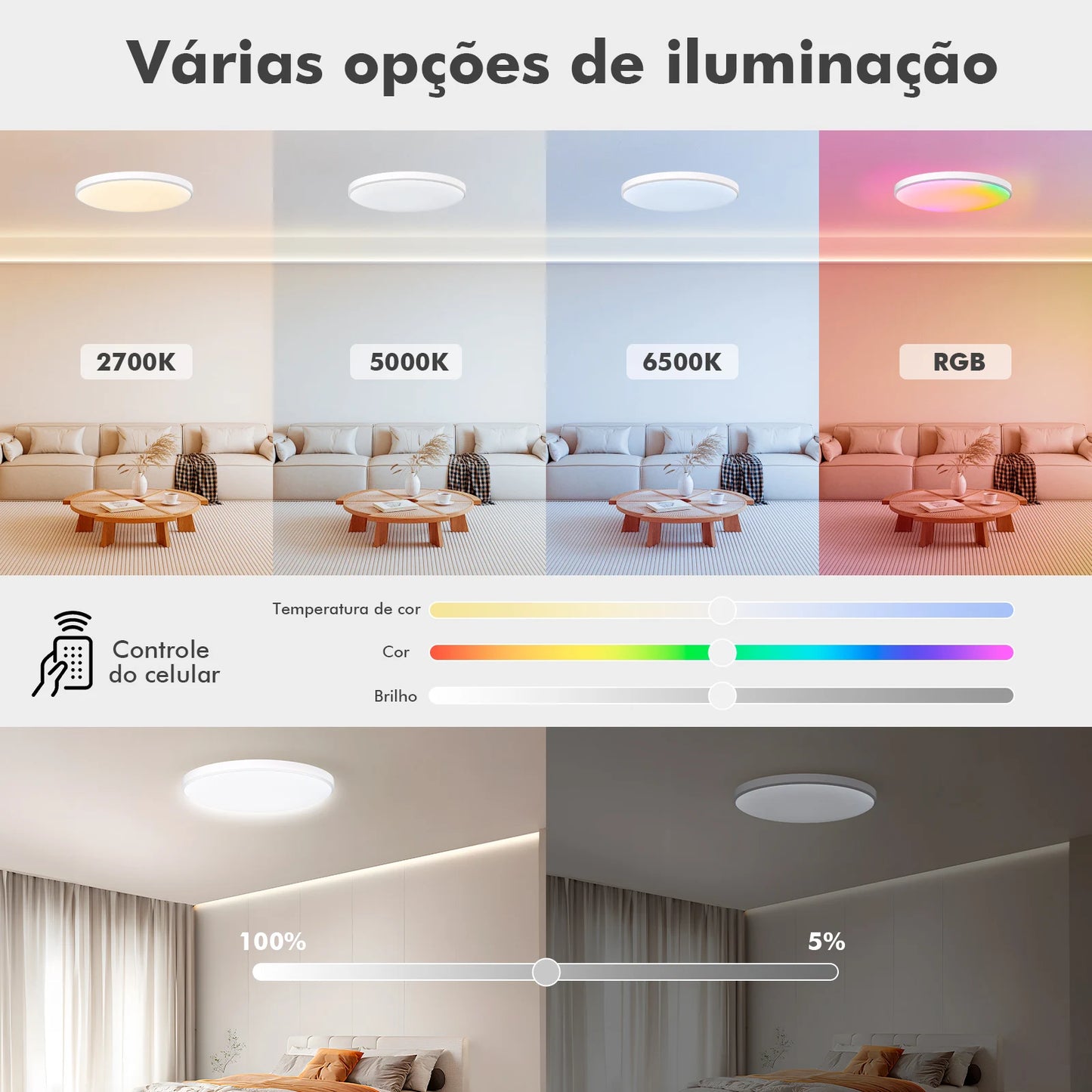 Luminária de Teto Inteligente COIBEU RGB 24W – Controle por App, Alexa e Google Assistant
