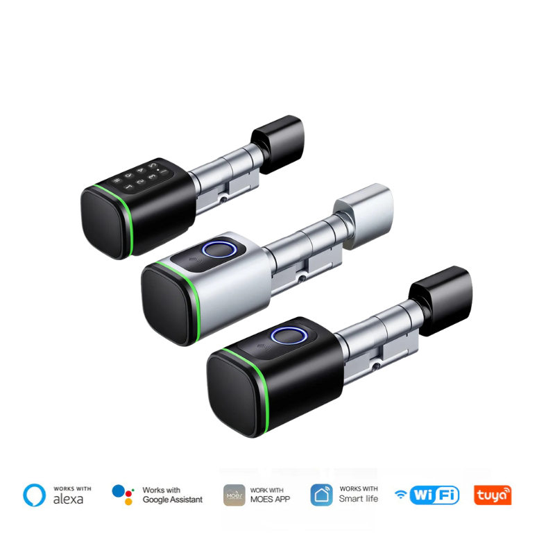 Fechadura inteligente cilindro Tuya

Biometria + senha + cartão + app

Bluetooth local e controle remoto via gateway

Compatível com Alexa (via gateway Tuya)

Instalação DIY sem quebra – troca do cilindro

USB de emergência + chave mecânica

Registro de acessos no aplicativo

Ajustável para portas até 60 mm

Corpo em aço inoxidável resistente

Modelos S1F (biometria) / S1K (senha)