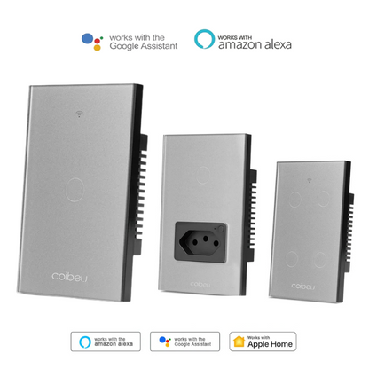 Interruptor touch smart Wi-Fi

Painel de vidro temperado

Tomada embutida 16A (até 3680W)

Portas USB 5V/2.4A para recarga

Controle por app Tuya / Smart Life

Compatível com Alexa e Google Home

Timer e agendamento automático

Trava infantil / segurança para crianças

Wi-Fi 2.4GHz (IEEE 802.11 b/g/n)

Instalação simples, compatível com a maioria das lâmpadas