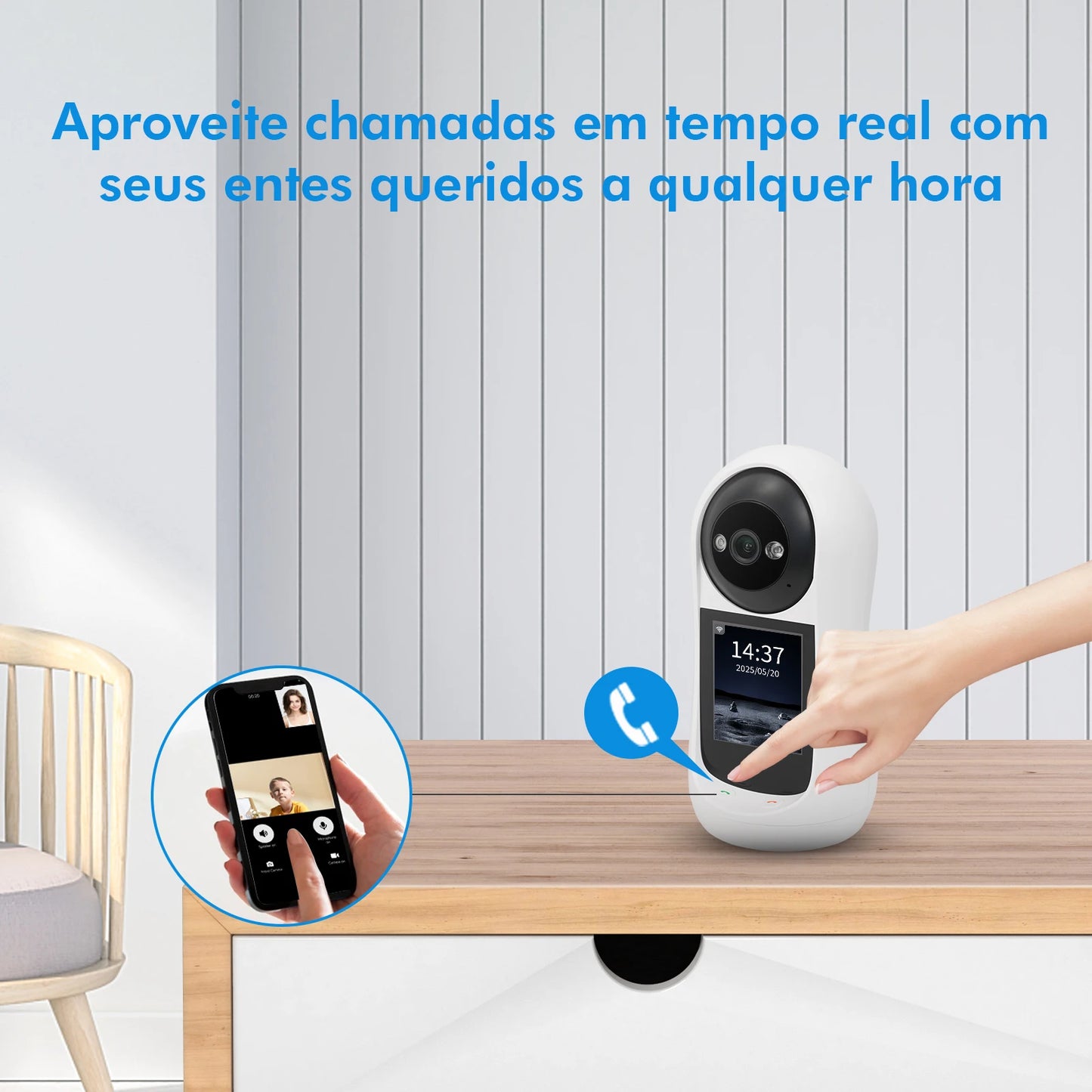 Babá eletrônica 360° WK-V5 com Tela IPS - Monitor de Bebê e Pet com Vídeo Chamada