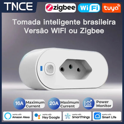 Tomada Inteligente Wi-Fi/Zigbee TNCE 20A - Adaptador Smart com Monitor de Energia e Alexa