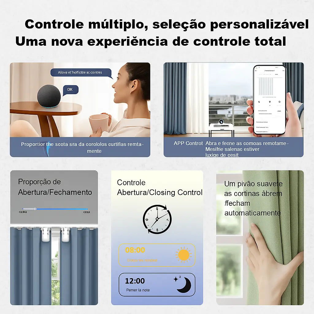 Cortina Inteligente Wi-Fi Tuya - Motor Smart para Trilho com Alexa e Siri